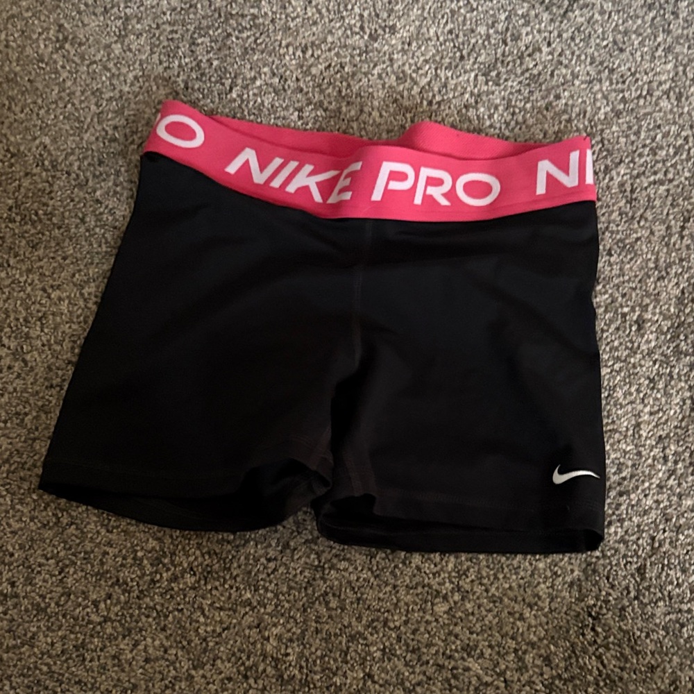 Nike Pro Black Shorts with Pink Waistband
